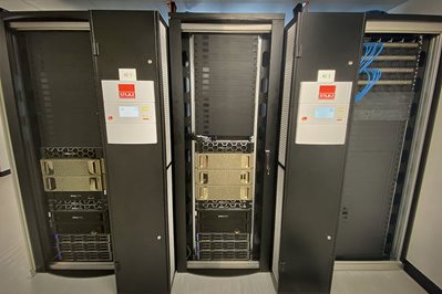 Front view of server racks showing the MAGEO hardware