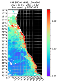Chlorophyll concentration for phytoplankton in the micro size class (20 – 200 m) from SUOMI VIIRS data. Composite showing the period 6th – 12th  October 2021