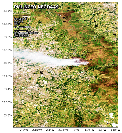 Satellite image of the fire at Saddleworth moor