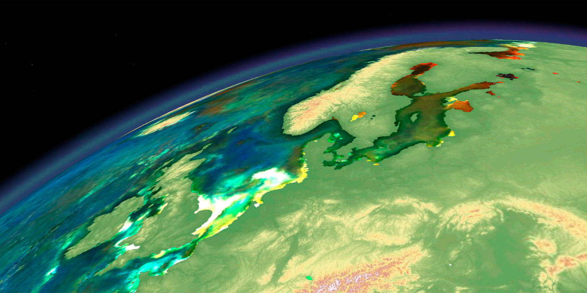 CCI rendered globe of the UK and parts of europe